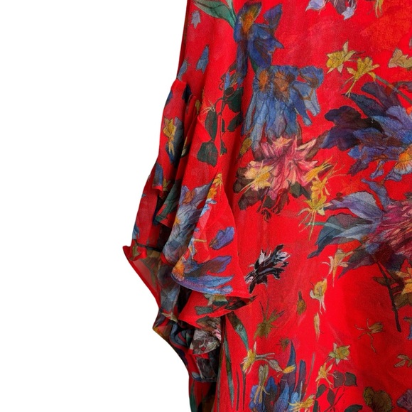 IRO Silk Floral Asymmetrical Blouse‎ Top Boat Neckline Luxury EU 36 US S - Picture 5 of 8
